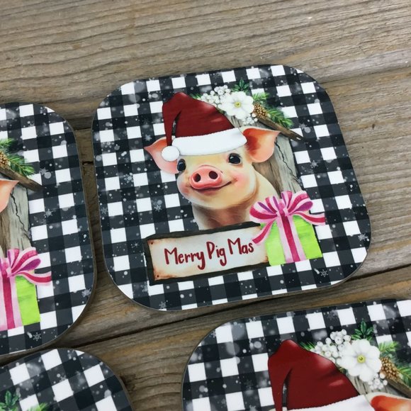 Merry Pigmas Christmas Drink Coasters Set of 4 - Picture 4 of 7